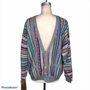 Poshboy L vintage grey striped wool cardigan